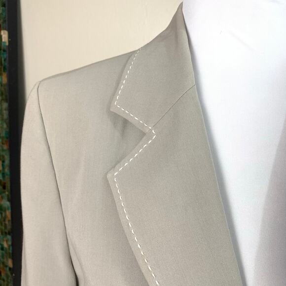 CAbi Size 10 Mist Grey Stitched Paisley Lined One Button Blazer Career Work - Picture 5 of 11